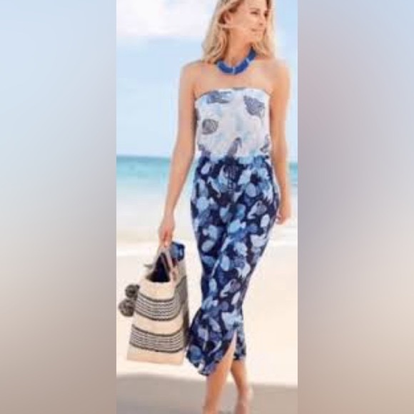 Talbots Blue Fish Seahorse Ocean Print  Cover Up - Picture 1 of 11